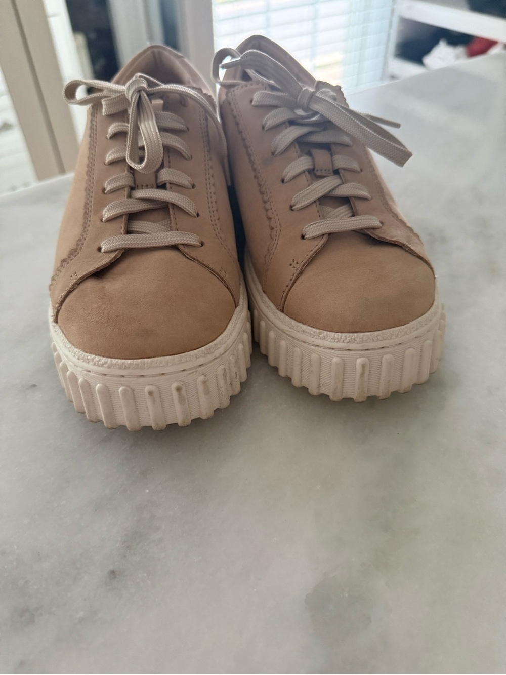 Clarks Beige Platform Lace-Up Sneakers